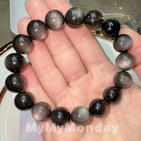 Silver Obsidian Bracelet 12mm - Picture 2 of 4